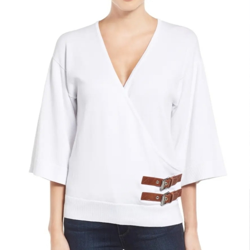 Michael kors buckel tap faux wrap kimono sweater
